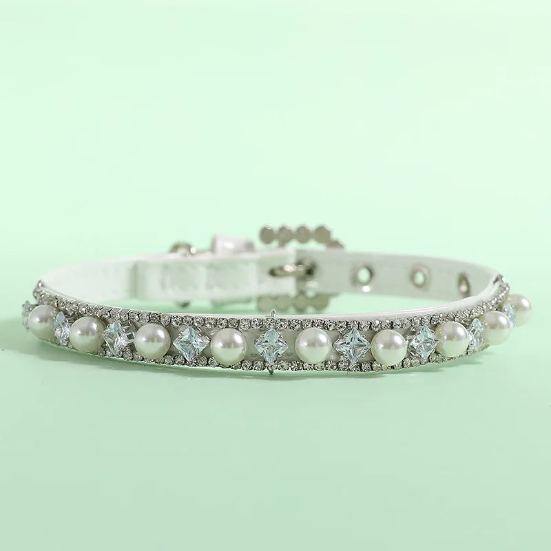 Luxury Pearl & Rhinestone Pet Collar for Cats & Small Dogs