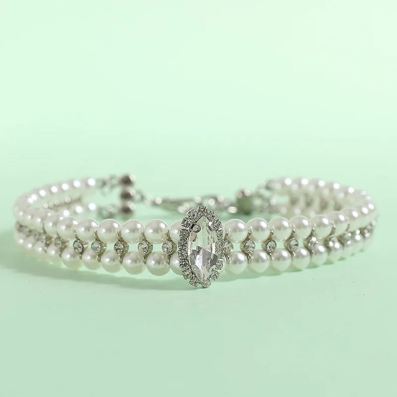 Luxury Pearl & Rhinestone Pet Collar for Cats & Small Dogs