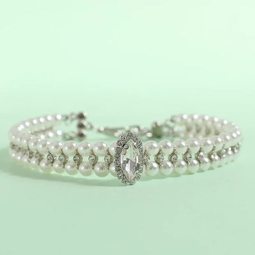 Luxury Pearl & Rhinestone Pet Collar for Cats & Small Dogs